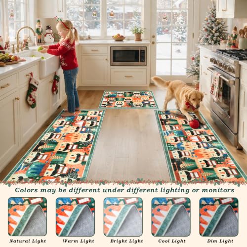 Christmas Nutcracker Kitchen Rug and Mats 3 Piece Non Slip Washable