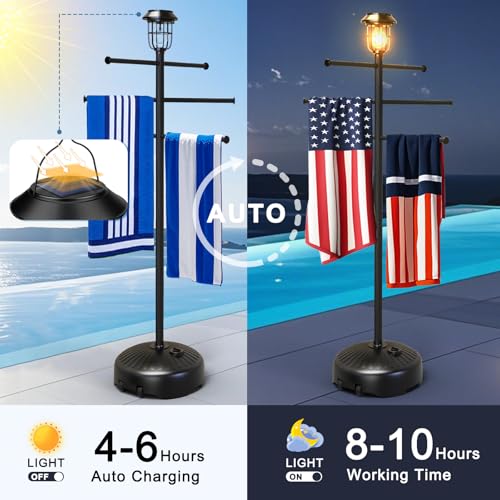 Medium Solar Light Pool Towel Rack with Wheels & Water Base - Adjustable