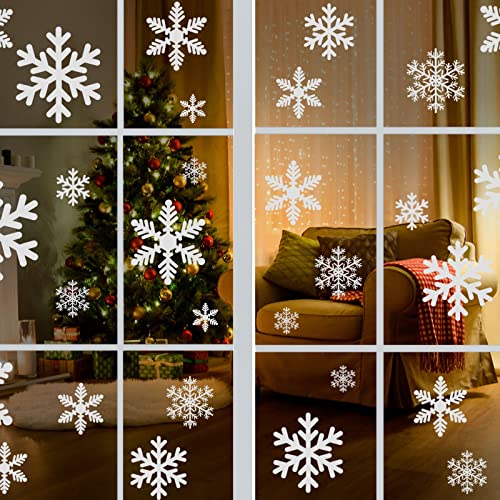 KESOTO 96PCS Christmas Decorations, Snowflake Window Clings, Glueless PVC Window Stickers for Indoor Christmas D?cor, 10 Sheets