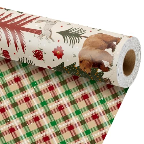 LaRibbons Forest Animals Reversible Christmas Wrapping Paper 17" x 33 ft