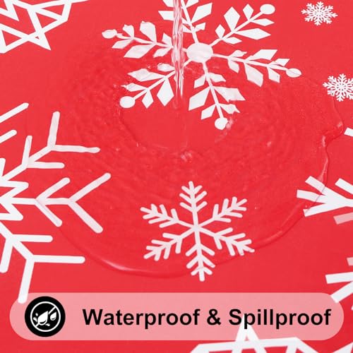 Smiry Christmas Round Fitted Tablecloth 42-50 Inch with Elastic Windproof Edge - Xmas Red & White