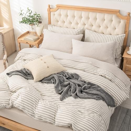 PURE ERA Heather Beige Jersey Knit Bed Sheet Set California King - 4 Piece