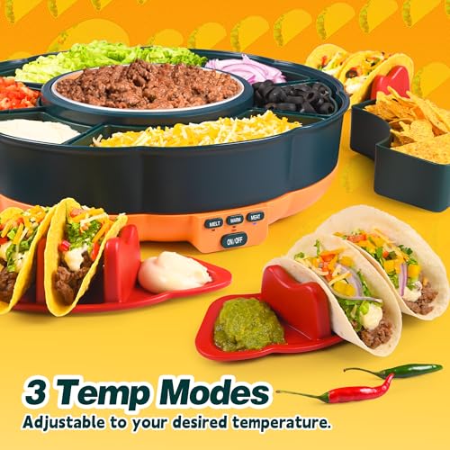150W Taco Tuesday Kit with 3-Temp Control & 6 Trays - Lazy Susan Taco Bar Set
