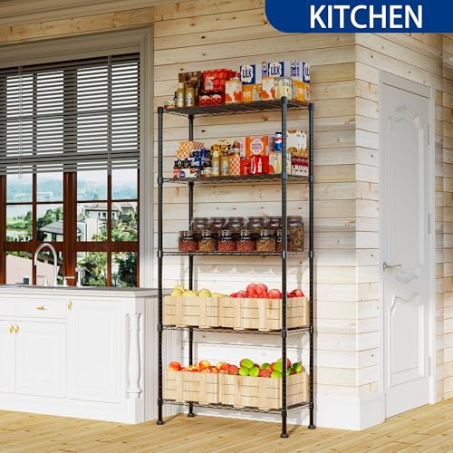 Adjustable Wire Shelving Storage Rack - Black, 5 Tiers, 14.1"D x 30"W x 79"H