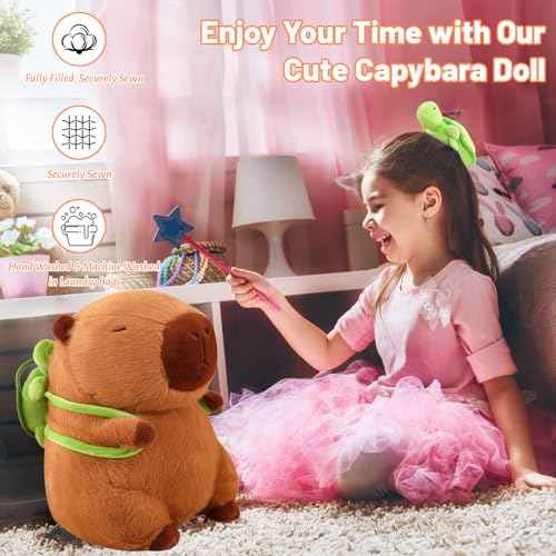 Emoin Capybara Plush Toy with Turtle Bag Pillow 9Inch Cute Capybara Stuffed Animals Soft Brown Capybara Plushie Doll Pillow Decoration Stuffed Capybara Toy Gift for Kids Adults