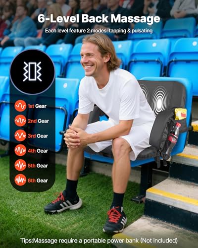 Heated Stadium Chair with Pockets, Adjustable Back, Portable Camping & Sports Seating