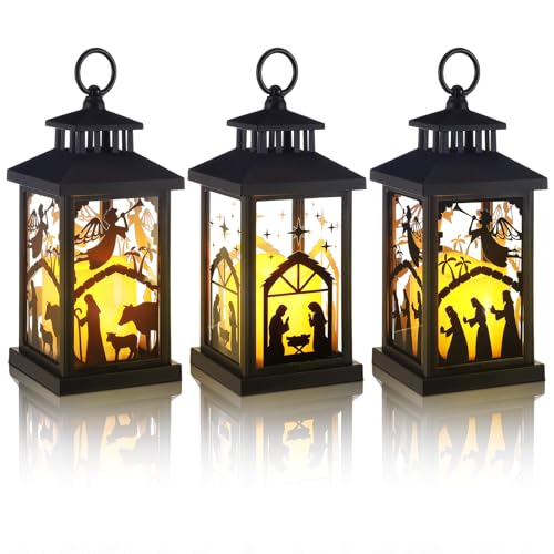 Nativity Scene LED Christmas Lanterns – 3 Pack Hanging Candles