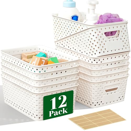 Homaigie White Plastic Storage Baskets 12-Pack for Closet & Office Organization