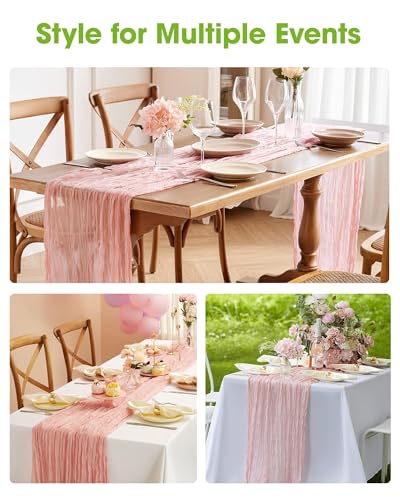 Pureegg Dusty Pink Cheesecloth Table Runner 120 Inch, 12 Pack for Wedding & Event Decor
