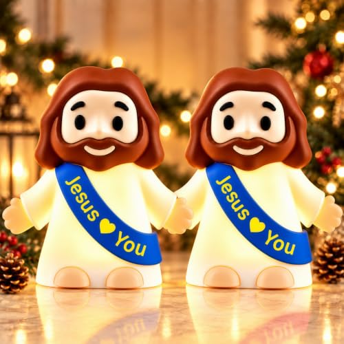 Jesus Night Light for Kids - Blue 2 Pack, Touch-Control, Portable Faith Lamp