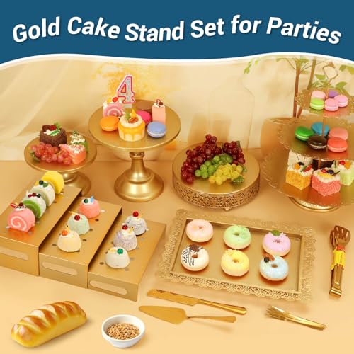 Gold Metal Dessert Table Display Set with Cake Stands & Trays for Weddings & Parties