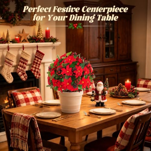 Yangrass 2PCS Poinsettia Topiary Trees with Spike - Christmas Decor