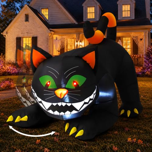Black Cat Halloween Inflatable with Moving Head & LED Lights Outdoor Decor - 6 FT