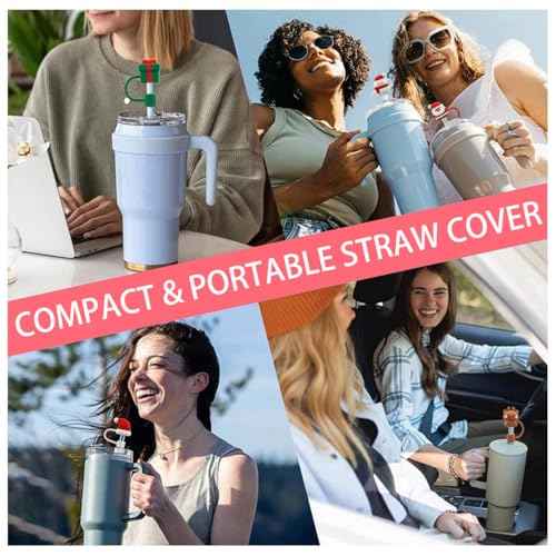 Straw Cover Cap for Stanley Cup,Straw Topper Compatible for 30&40 Oz Tumbler with Handle,10mm 0.4in Dust-Proof Reusable Straw Tips Lids,Straw Tip Covers for Christmas Gifts, MEITESTI-09012