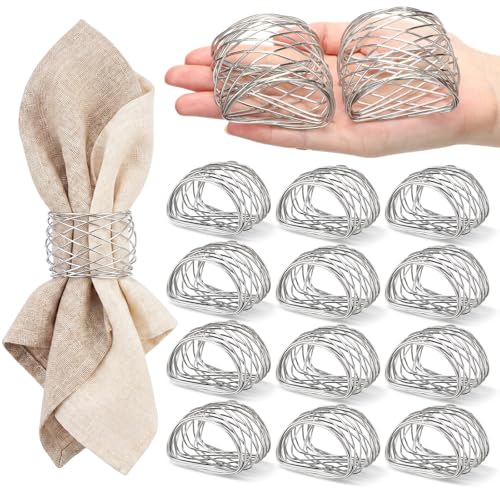 LemonRoad 12 Pcs Silver Twisted Wire Mesh Napkin Rings for Weddings & Parties