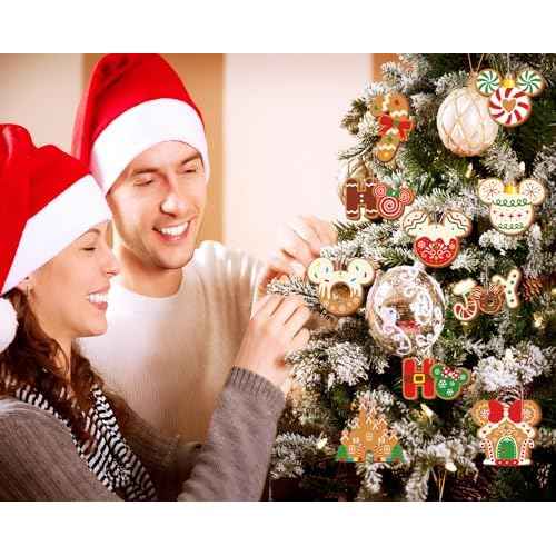 24pcs Gingerbread Christmas Tree Decorations Wood Hanging Ornaments Mouse Joy Pattern Gingerbread Christmas Ornaments for Tree Winter Holiday Hanging Decor Indoor