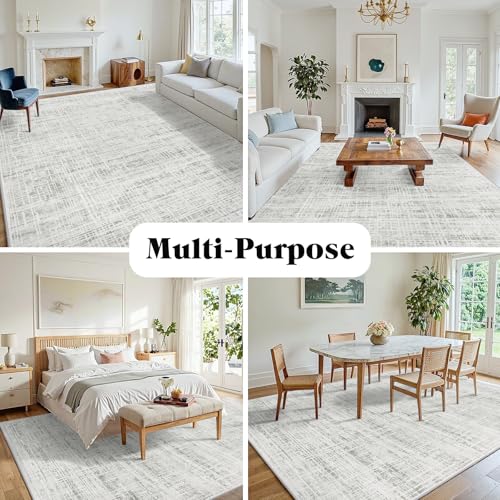 White Gray 8x10 Washable Area Rug - Non-Slip Modern Living Room & Bedroom