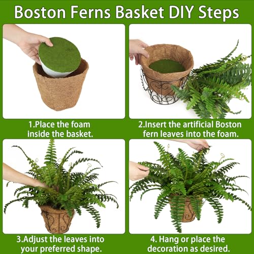 Artificial Hanging Ferns Set - UV Resistant Outdoor Plants for Porch Garden