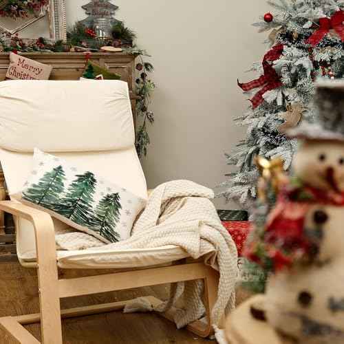 AACORS Christmas Pillow Cover 12X20 Inch Christmas Trees Snowflake Decorations Winter Pillow Case Decor for Home Sofa Couch£¨Green£© AA038-12