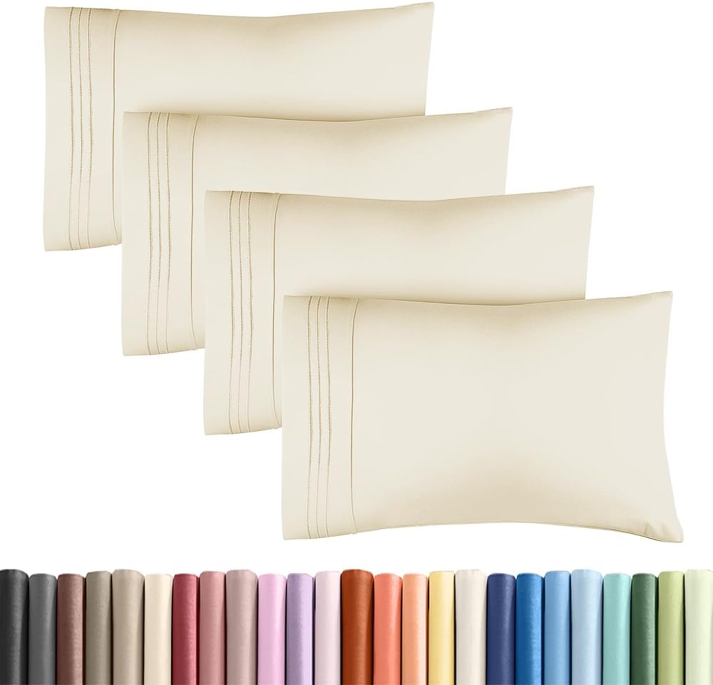 King Standard Pillow Cases - Soft Hotel Quality Covers for Comfy Bedding | Set of 4 Off White