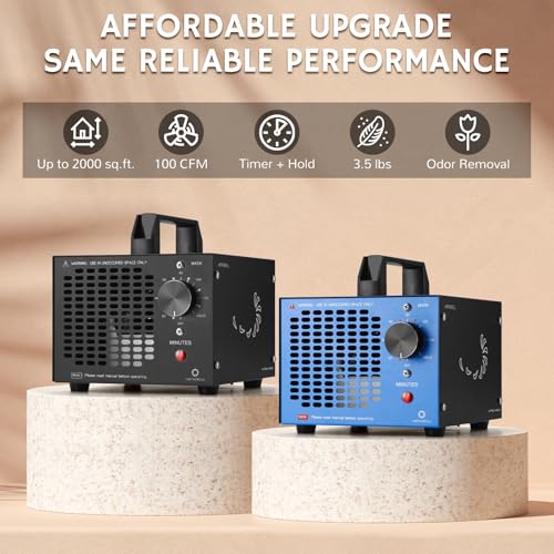 Airthereal MA5K Blue Ozone Generator 2000 Sq Ft, 120-Min Timer, Odor Eliminator