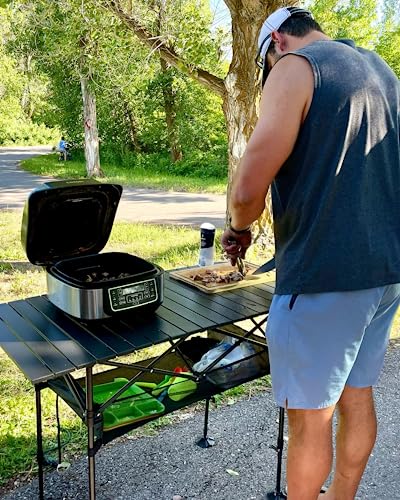 LET'S CAMP Folding Camping Table - Aluminum Roll-up Bar Table for Outdoor Use