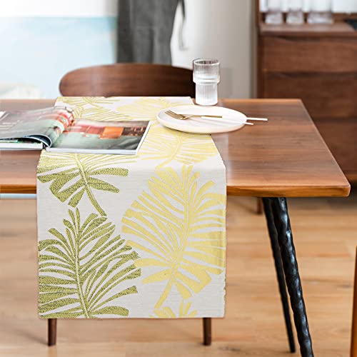 Yellow 12x94 inch Leaf Table Runner - Double-Sided Reversible Polyester Dining & Wedding Decor