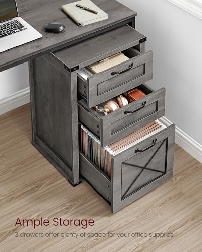 VASAGLE File Cabinet with 3 Drawers - Misty Gray, A4 & Letter Size Printer Stand