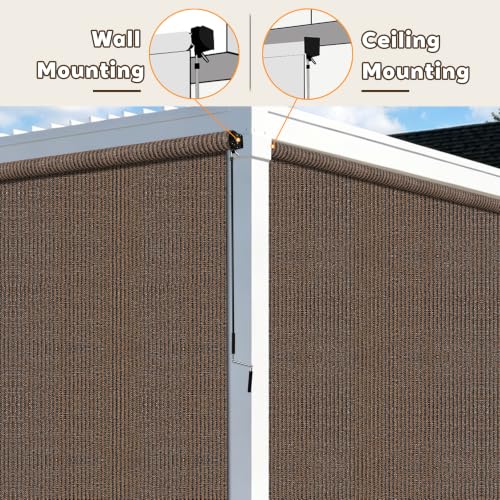 Mocha Outdoor Roller Shade with UV Block & Cordless Operation - 8'W x 8'H, Variation: 96" x 96"