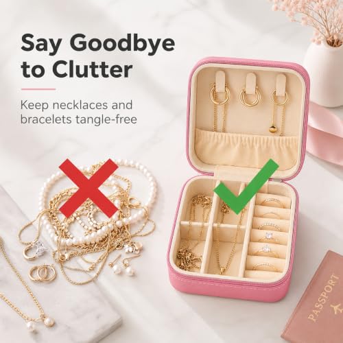 Fuchsia Mini Jewelry Box Travel Organizer for Women & Girls