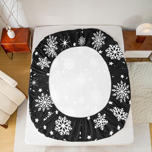 Erosebridal Christmas Bed Sheets Magical Snowflakes Sheet Set for Kids Girls Boys Black and White Bed Sheet Set Full Size Glitter Star Flat Sheet Deep Pocket Room Decor with 2 Pillow Cases, Black