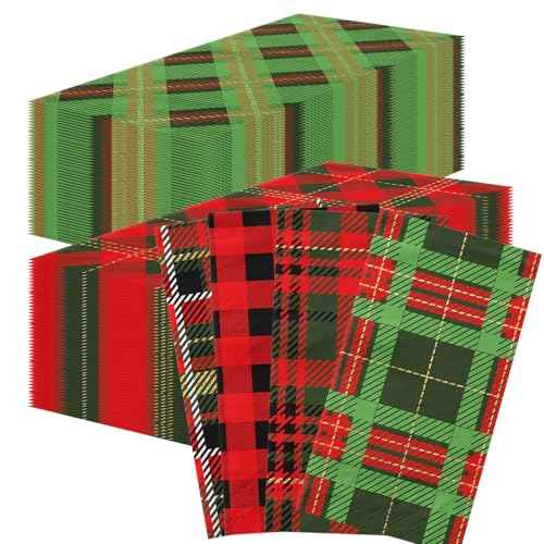 Christmas Paper Napkins,40pcs Red and Green Buffalo Plaid Christmas Cocktail Napkins Checkered Disposable Christmas Bathroom Napkins for Winter Party Supplies