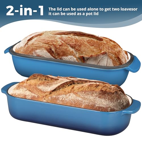 Enamel Cast Iron Loaf Pan with Lid - 12.5x5.5 inch, 5QT, Lake Blue