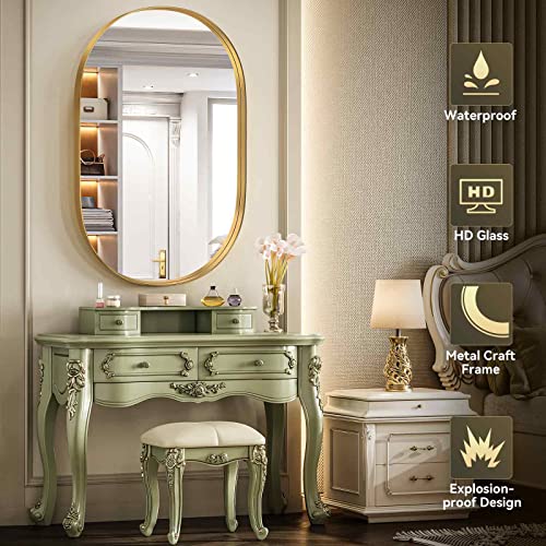 Brightify Gold Oval Wall Mirror 36x24 Inch Modern Bathroom Vanity Mirror