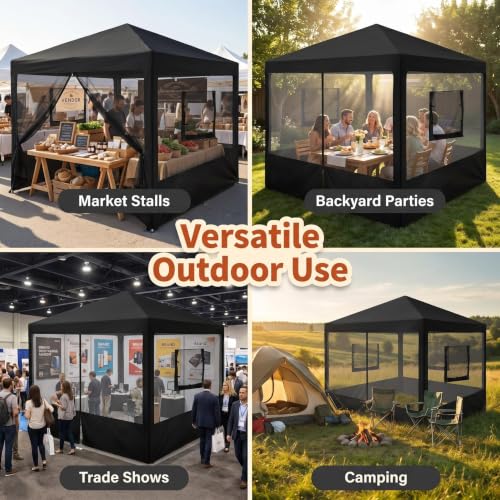Breathable Food Tent Sidewalls for 10x10 ft Canopy - Mesh & Zipper Doors, Dust & Insect Blocking