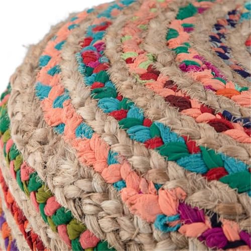 Braided Round Pouf - Multi-Color Jute Cotton Boho Style 20 Inch