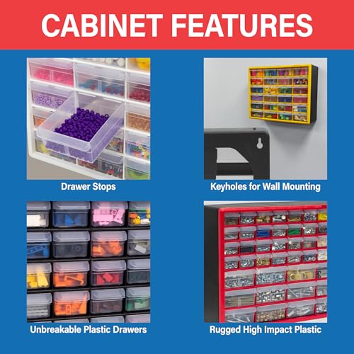 Black 44-Drawer Plastic Storage Cabinet - Heavy Duty Garage Organizer - 20W x 6D x 16H - Variation of THIS listing