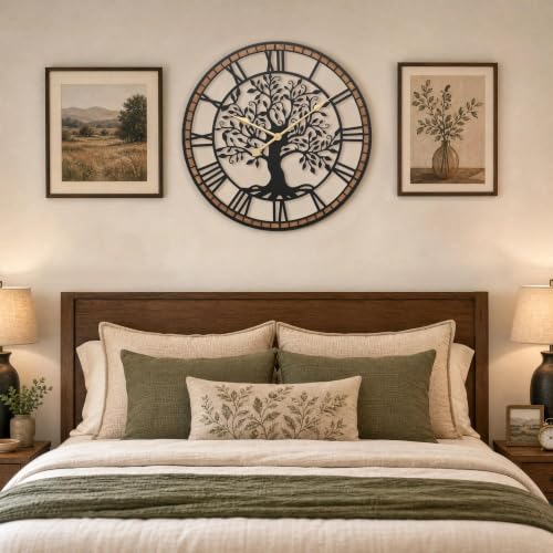 Micasso Large Tree of Life Wall Clock 24 Inch Rustic Farmhouse Decor