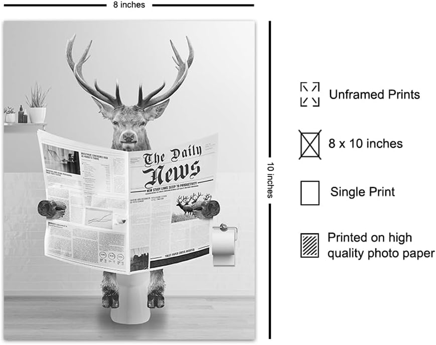 Skiennix Bathroom Wall Art | Deer & Elk Hunting Decor | Funny Unframed Print for Men & Kids