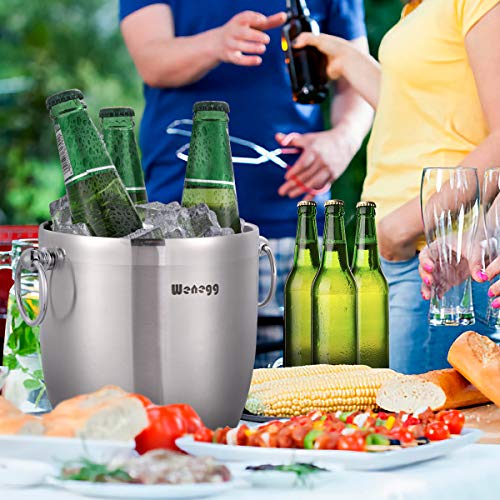 WENEGG Stainless Steel 3L Insulated Ice Bucket with Lid, Tongs & Strainer