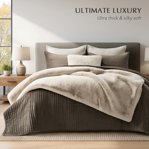 Faux Chinchilla Fur Throw Blanket - 50x60 Inch Birch Mink Plush Comfort