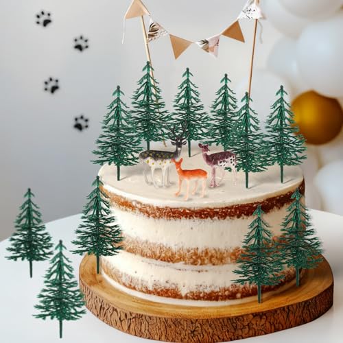 Hooqict Deer Christmas Tree Cake Toppers - 15Pcs Woodland Holiday Decorations