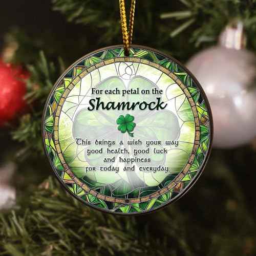 Personalized Lucky Clover Ornament for St Patrick's Day and Christmas Tree Decoration, Paddy Shamrock Ornament, Green Lucky Clover Hanging Decor, Window Suncatcher Good Luck Irish Blessing Gift