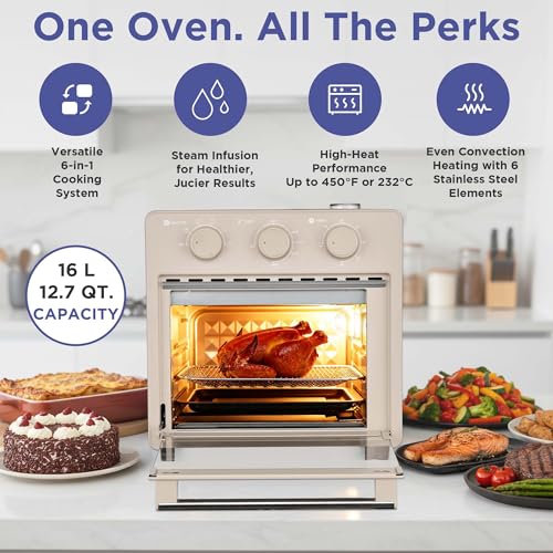 Magnavox Cream 16.5 Qt Air Fryer Oven with Steam Infusion & 6 Cooking Functions