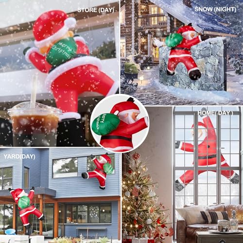 6ft Hanging Santa Christmas Inflatable with LED Lights - Joyful Outdoor Decor by TwoBees (6FT Hanging Santa)
