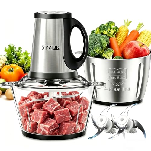 Electric Food Processor with Dual 8-Cup Stainless Steel & Glass Bowls - 3-Speed, Quiet Kitchen Chopper & Grinder