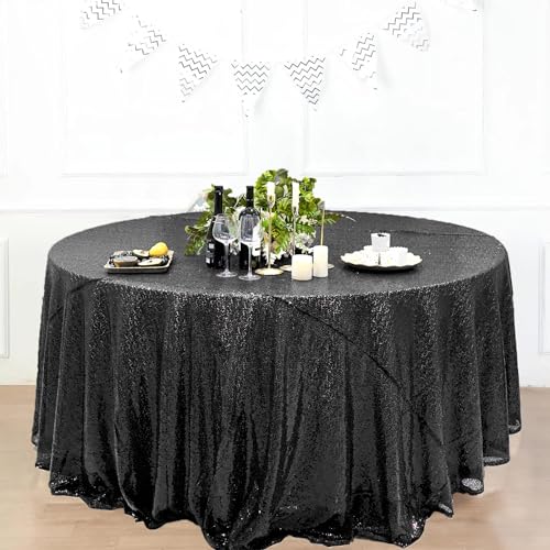 HMQIANG Black Round Sequin Tablecloth 120 Inch for Party Events
