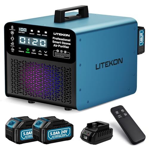 Cordless Ozone Generator with Dual 5000mAh Batteries & Remote, Large Space Odor Remover