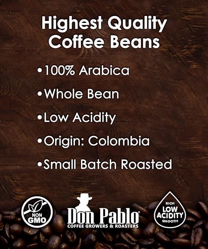 32 Ounce Medium-Dark Roast Whole Bean Coffee - Low Acidity - 2 lb Bag - Don Pablo Colombian Supremo
