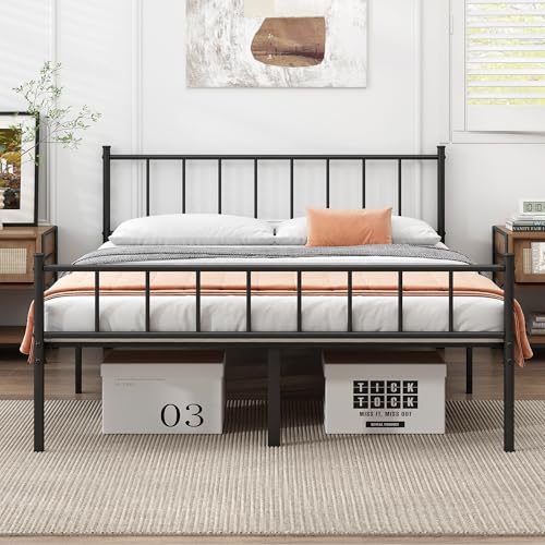 DIIYIV Queen Metal Bed Frame - Black Steel Slat Support, Noise-Free, Easy Assembly